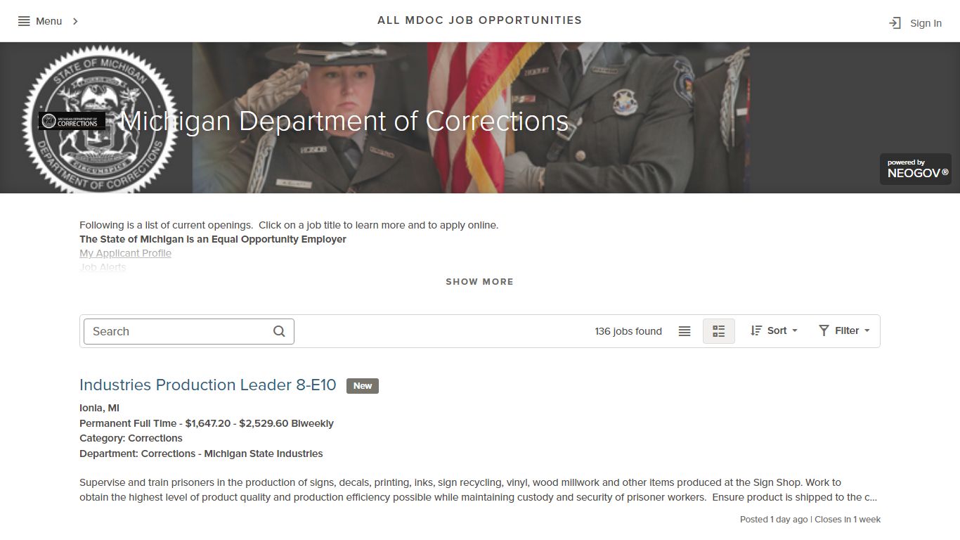 ALL MDOC JOB OPPORTUNITIES | Michigan Department of Corrections